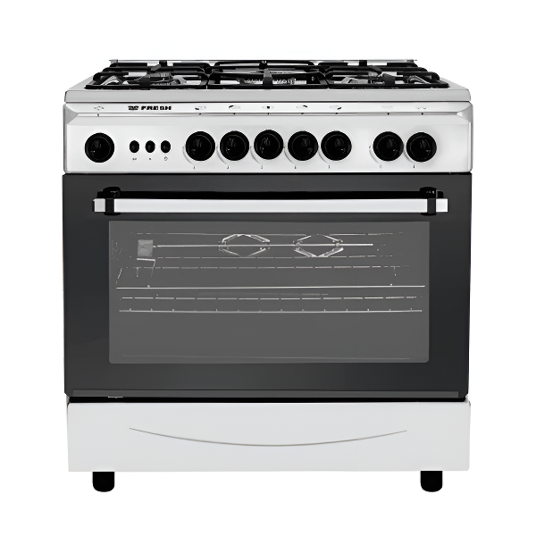 فرن غاز فريش 5 عيون مقاس 55×80 سم مزود بشواية ومروحة أمان كامل ستيل صناعة مصرية – FSC8055